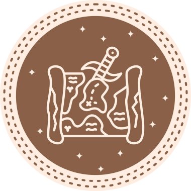 Üzerinde işaretli adalar ve parşömene saplanmış küçük hançerler bulunan eski bir hazine haritası. Uygulama için uygun simge.