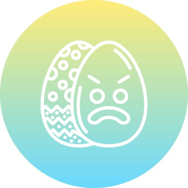 Bir Paskalya yumurtası kızgın bir yüz, çatık kaşlar ve geniş bir kaşla süslenir ve başka bir süslü yumurtanın yanında durur..