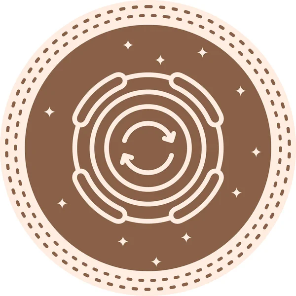 Minimalist simge merkezde saat yönünde dairesel bir hareket oluşturan iki küçük oklu bir dizi eşmerkezli daireler içerir..