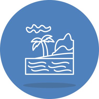 Tek bir palmiye ağacının bulunduğu tropik bir ada. Uygulama için uygun simge.