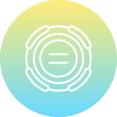 İki yatay dikdörtgen çubuk dairesel çerçeve içinde dikey olarak istiflenmiştir, eşitliği ve matematiksel dengeyi sembolize eder.