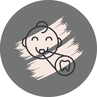 Pediatrik dişleri temsil etmek için büyüteçle gösterilen tek dişli, gülümseyen bir bebek.