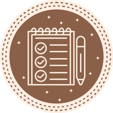 Liste işaretlerinin yanındaki işaretli sarmal defter kurşun kalemin yanında duruyor. Uygulama için uygun simge.