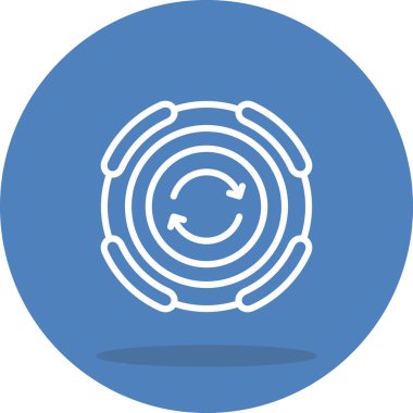 Minimalist simge merkezde saat yönünde dairesel bir hareket oluşturan iki küçük oklu bir dizi eşmerkezli daireler içerir..