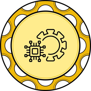 Sistem optimizasyon uygulamaları veya donanım ayarı web sayfaları için uygun bir mikroçip ile entegre mekanik dişli teknik yapılandırma simgesi.