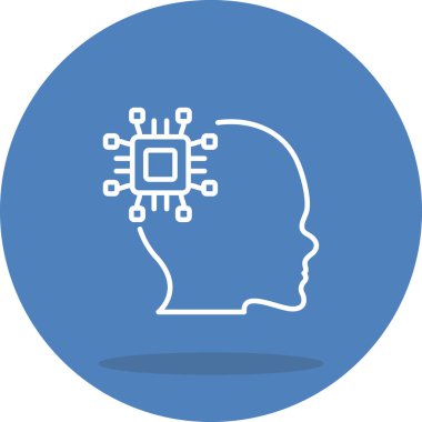 Entegre mikroçip ve bağlantı düğümlerine sahip insan profili simgesi, nöroteknoloji uygulamaları veya yapay zeka web sayfaları için uygundur.