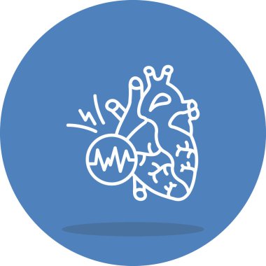 Taşikardi dengeli ikon. Küçük bir kalp atışı monitörü ikonu olan insan kalbinin beyaz çizgi çizimi