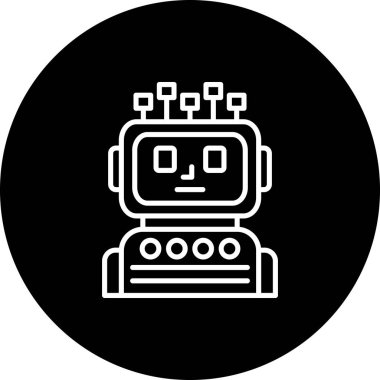 Anten benzeri düğümlere ve ekran yüzüne sahip robot baş simgesi, uygulamalar veya web sayfaları için uygun canlı mor-sarı gradyan hatlara sahip