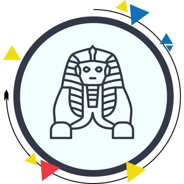 Minimalist çizgi simgesi, Giza heykelinin büyük bir sfenksini ön planda otururken tasvir eder