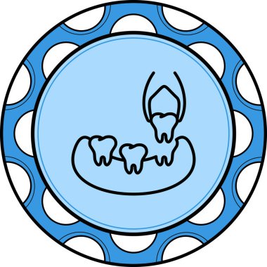 Diş ayıklama simgesi. Profesyonel diş macunları diş eti içindeki dişlerden cerrahi müdahaleyi temsil eden tek bir insan dişi çıkartır..