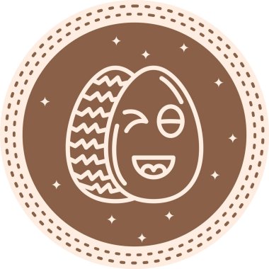 İki süslü Paskalya yumurtası dairesel bir çerçevede otururlar, bir yumurta göz kırpan bir yüz ve küçük yıldızların arasında mutlu bir gülümseme gösterir..