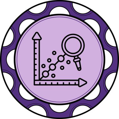 Satır grafiği ve büyüteç içeren istatistiksel veri tablosu simgesi, veri analizi uygulamaları veya araştırma web sayfaları için uygundur.