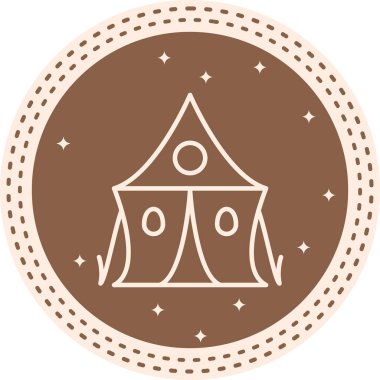 Bir beyaz çizgi ikonu dairesel açıklıklı üçgen kamp çadırını tasvir ediyor..