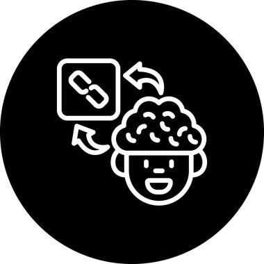 Çizgi simgesi, zihinsel çağrışımları veya sinirsel bağlantıları temsil eden, sembol bağlamak için oklarla beyne bağlanan kişiyi tasvir eder