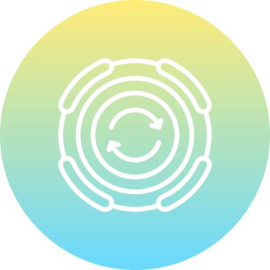 Minimalist simge merkezde saat yönünde dairesel bir hareket oluşturan iki küçük oklu bir dizi eşmerkezli daireler içerir..