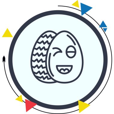 İki süslü Paskalya yumurtası dairesel bir çerçevede otururlar, bir yumurta göz kırpan bir yüz ve küçük yıldızların arasında mutlu bir gülümseme gösterir..