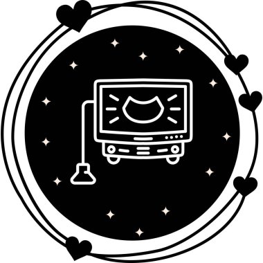 Ultrasound Machine Line Simgesi Basit Resimler Beyaz Arkaplanda İzole Edildi