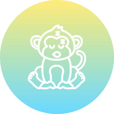 Cartoon Monkey Line Icon, Creative Illustration on White Background