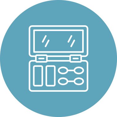 Mavi çember arkaplanda göz falı ve ayna gösteren makyaj paletini aç.