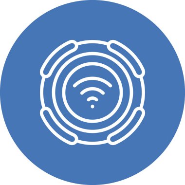 An icon featuring concentric circles and a wireless signal symbol is displayed within a circular frame