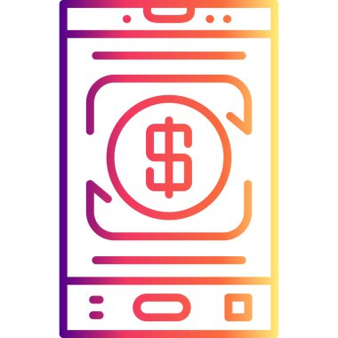 Akıllı telefonun görüntülenmesi dolar işareti ve ekranda dönen oklar..