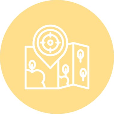 Konum broşlu katlanmış bir harita içeren seyahat ve gezinme grafikleri bir hedef veya hedef simgesi gösterir.