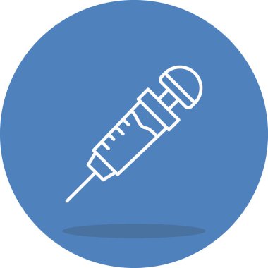 Mavi çemberin içindeki beyaz şırınga tıbbi enjeksiyonu sembolize ediyor..