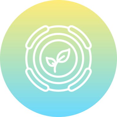 Beyaz çizgi simgesi, eşmerkezli çemberler ve kesik kenarlı iki küçük yaprağı dairesel arkaplan üzerine yerleştirir.