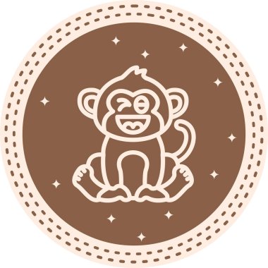 Çizgi Maymun Çizgisi Simgesi, Beyaz Arkaplanda Yaratıcı İllüstrasyon