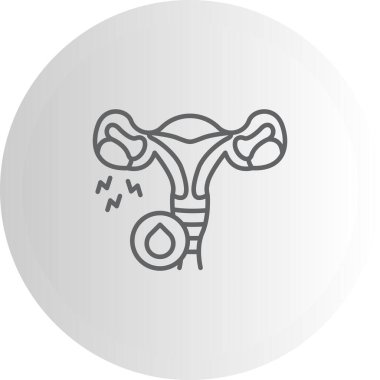Bu stilize edilmiş tıbbi ikon, uterus, fallop tüpleri ve bir ağrı göstergesi ile yumurtalıkları içeren kadın üreme sistemini gösteriyor..