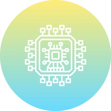 Devre kartlı mikroçip simgesi. Doğrusal ve siluet biçimi.