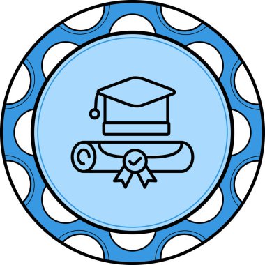 Kare akademik başlık içeren tek satır simgesi, üzerinde mührü olan yuvarlanmış diplomanın üzerine yerleştirildi