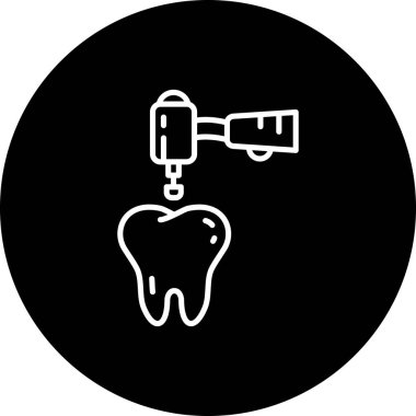 Diş boyama ikonu. Profesyonel diş fırçası, döner kauçuk bardakla tek sağlıklı insan dişinin yüzeyini parlatır.