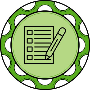 Beyaz arkaplana karşı dört boş kare kutu ve yatay çizgiler içeren kağıt kontrol listesine bir kalem yazar.