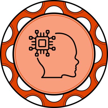 Entegre mikroçip ve bağlantı düğümlerine sahip insan profili simgesi, nöroteknoloji uygulamaları veya yapay zeka web sayfaları için uygundur.