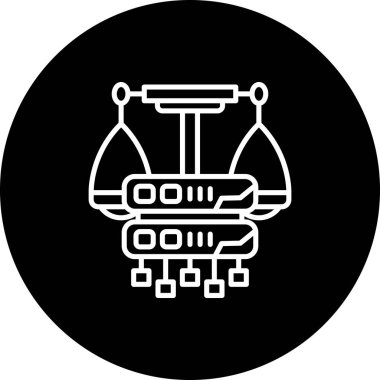 Denge ölçekleri ve bağlantı düğümleri içeren veri sunucusu simgesi, finansal veri yönetimi uygulamaları veya hukuki teknoloji web sayfaları için uygundur.