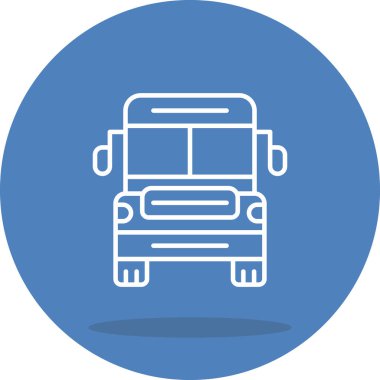 Bir beyaz çizgi simgesi, büyük ön cam ve aynalı yolcu otobüsünün ön görünümünü betimliyor.