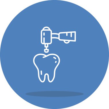 Diş boyama ikonu. Profesyonel diş fırçası, döner kauçuk bardakla tek sağlıklı insan dişinin yüzeyini parlatır.