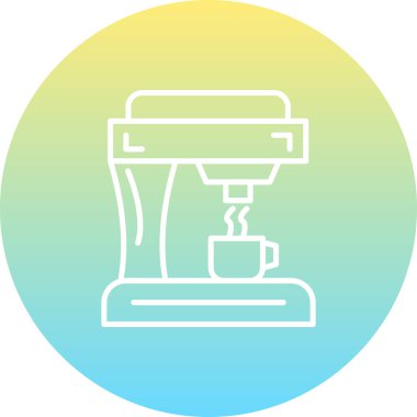 Otomatik espresso ya da altında küçük bir fincan olan, katı siyah dairesel arka plan merkezli kahve makinesinin çizgili sanat simgesi.