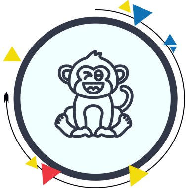 Çizgi Maymun Çizgisi Simgesi, Beyaz Arkaplanda Yaratıcı İllüstrasyon