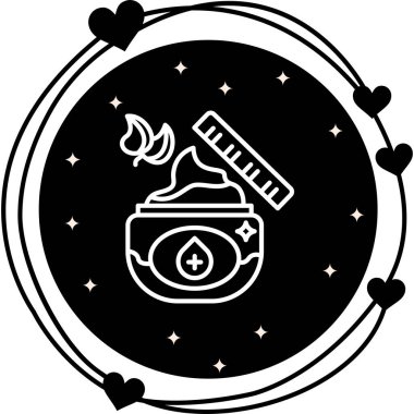 Doğrusal simge organik nemlendirici kavanozunu, yüzen yapraklar ve uygulama spatulasıyla merhemi, doğal şifa ya da ilaç tedavisiyle ilgili olarak tasvir eder..