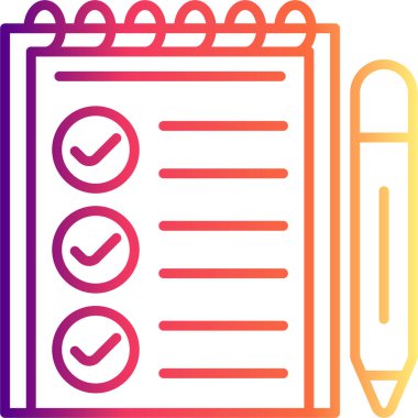 Liste işaretlerinin yanındaki işaretli sarmal defter kurşun kalemin yanında duruyor. Uygulama için uygun simge.