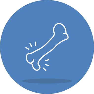 Tek kemiğin minimalist gri çizgisi beyaz dairesel gradyan arkaplan içinde anatomi, sağlık, ortopedik bakım veya fiziksel rahatsızlığı temsil eden küçük çizgiler yayar..