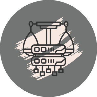 Denge ölçekleri ve bağlantı düğümleri içeren veri sunucusu simgesi, finansal veri yönetimi uygulamaları veya hukuki teknoloji web sayfaları için uygundur.