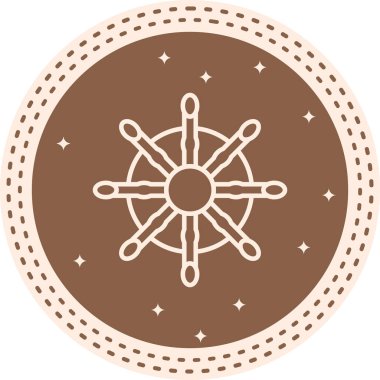 Sekiz telli ve merkezi merkezli geleneksel ahşap gemi direksiyonu. Uygulama için uygun simge.