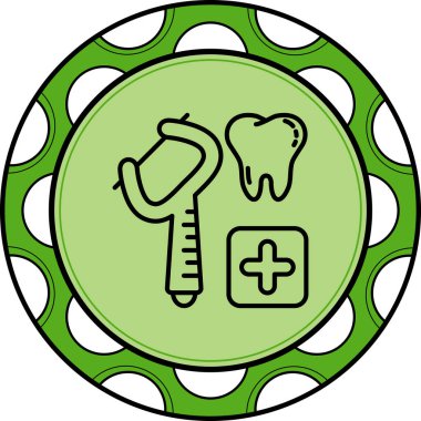 Yeşil arkaplanda diş araçları ve diş simgesi