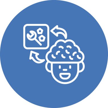 Beyni ve vites simgesi olan gülümseyen çocuk.