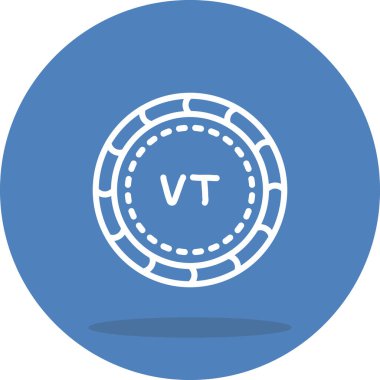 Mavi zemin üzerinde vt olan beyaz sikke sembolü