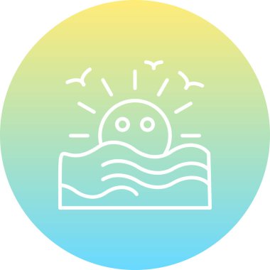 Kuşlarla okyanus dalgalarının üzerinde yükselen güneş