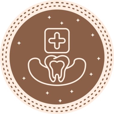 Diş koruma ikonu. Tıbbi haç sembolü, diş bakımı veya diş minesi koruması için sakız çizgisi içindeki tek sağlıklı insan dişinin hemen üzerinde yer alır..